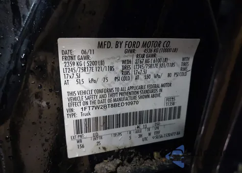 2011 Ford F-250 Xlt z USA, uszkodzony, nr VIN 1FT7W2BT8BED10970